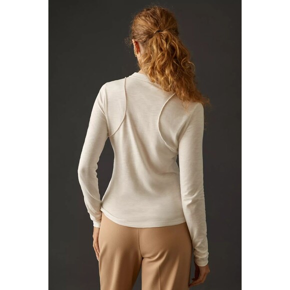 Anthropologie Pilcro Reconstructed Racer Tee Blouse Top Long Sleeve XXS 277567 - Picture 3 of 9